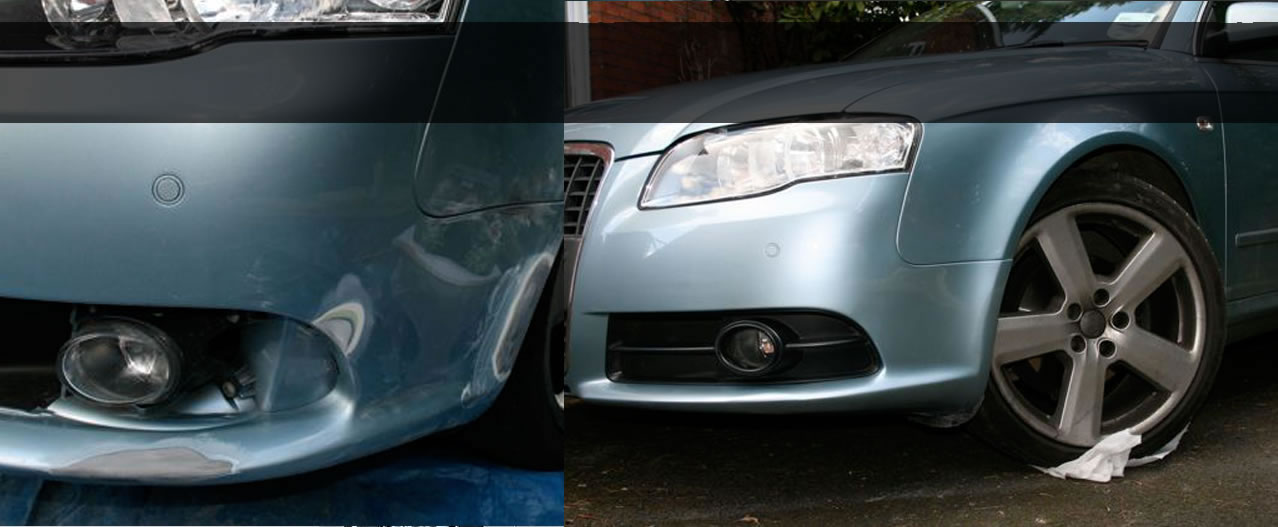 Damage to car before and after repair