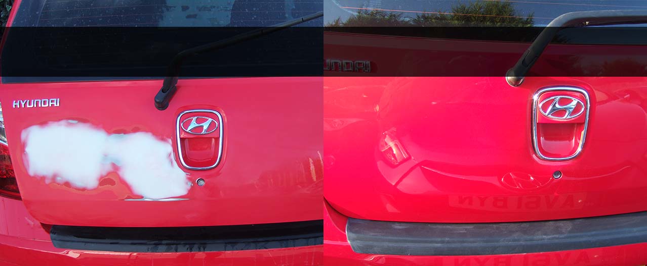 Damage to car before and after repair